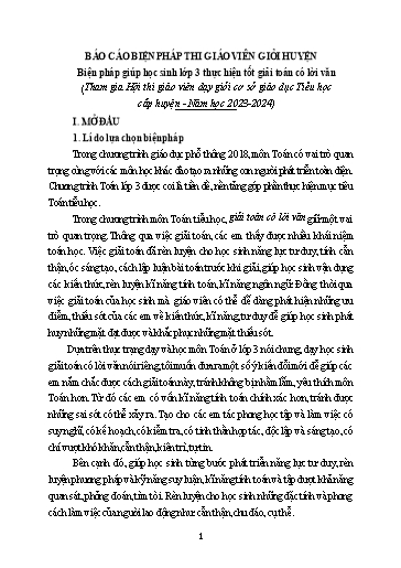 Sáng kiến kinh nghiệm Biện pháp giúp học sinh Lớp 3 thực hiện tốt giải toán có lời văn theo bộ sách Kết Nối Tri Thức