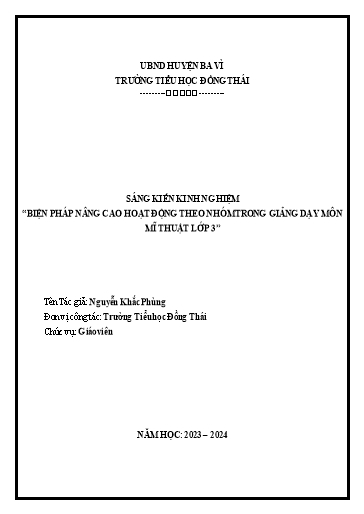 Sáng kiến kinh nghiệm Biện pháp giúp nâng cao hoạt động theo nhóm trong giảng dạy môn Mĩ thuật 3 - Kết nối tri thức