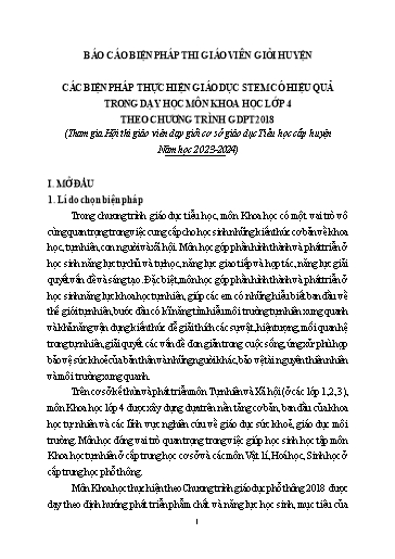 Sáng kiến kinh nghiệm Các biện pháp thực hiện giáo dục STEM có hiệu quả trong dạy học môn Khoa học Lớp 4 theo chương trình GDPT 2018 với bộ sách Kết nối tri thức