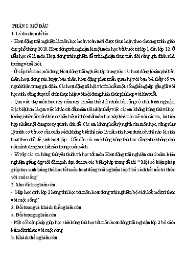 Sáng kiến kinh nghiệm Một số biện pháp giúp học sinh hứng thú học tốt môn hoạt động trải nghiệm Lớp 2 bộ sách Kết nối tri thức với cuộc sống