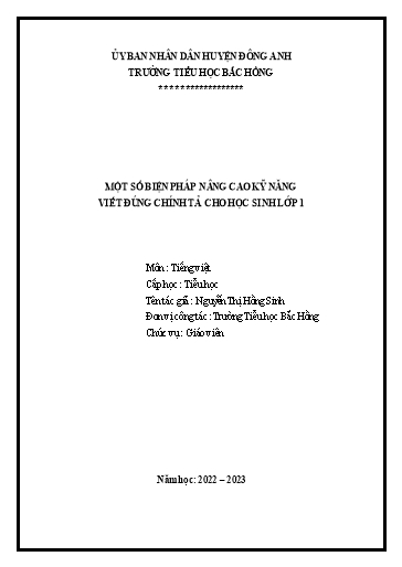 Sáng kiến kinh nghiệm Một số biện pháp nâng cao kỹ năng viết đúng chính tả cho học sinh Lớp 1 theo bộ sách Kết nối tri thức