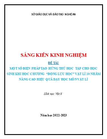 Sáng kiến kinh nghiệm Một số biện pháp tạo hứng thú cho học sinh khi học chương Động lực học – Vật lí 10 Kết nối tri thức nhằm nâng cao hiệu quả dạy học môn Vật Lí