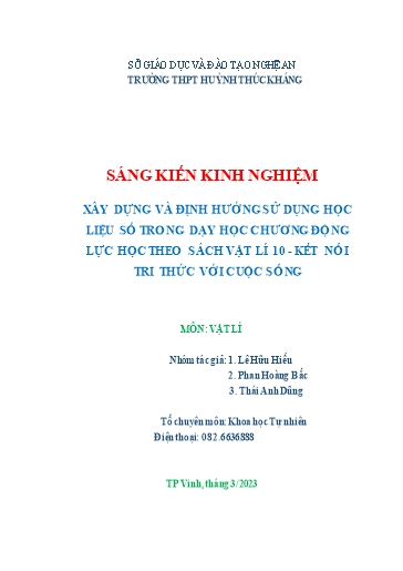 Sáng kiến kinh nghiệm Xây dựng và định hướng sử dụng học liệu số trong dạy học chương động lực học theo sách Vật lí 10 - Kết nối tri thức với cuốc sống