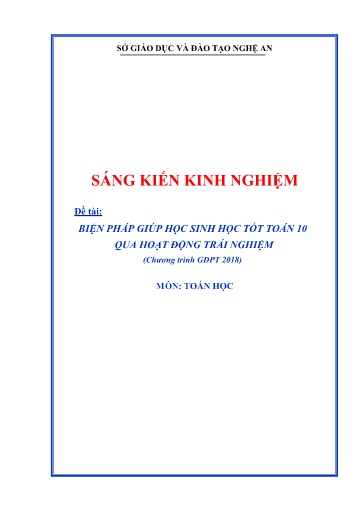 Sáng kiến kinh nghiệm Biện pháp giúp học sinh học tốt Toán 10 qua hoạt động trải nghiệm theo Chương trình GDPT 2018