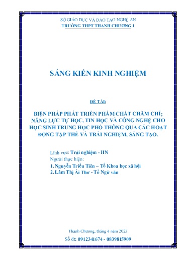 Sáng kiến kinh nghiệm Biện pháp phát triển phẩm chất chăm chỉ; năng lực tự học, tin học và công nghệ cho học sinh THPT qua các hoạt động tập thể và trải nghiệm, sáng tạo theo bộ sách Kết nối tri thức