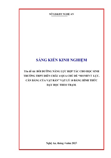 Sáng kiến kinh nghiệm Bồi dưỡng năng lực hợp tác cho học sinh trường THPT Diễn Châu 4 qua chủ đề “Moment lực. Cân bằng của vật rắn” Vật lý 10 KNTT bằng hình thức dạy học theo trạm