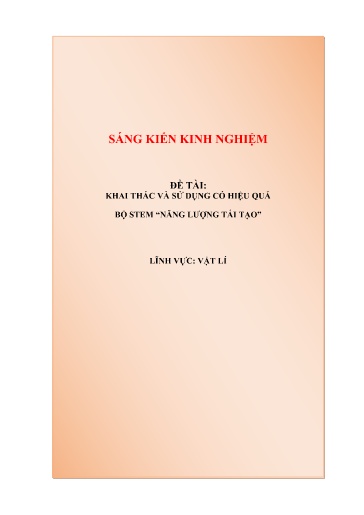 Sáng kiến kinh nghiệm Khai thác và sử dụng có hiệu quả bộ STEM năng lượng tái tạo - Chuyên đề Vật lí 10