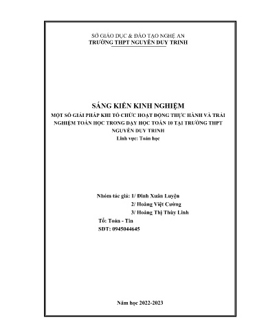 Sáng kiến kinh nghiệm Một số giải pháp khi tổ chức hoạt động thực hành và trải nghiệm Toán học trong dạy học Toán 10 tại trường THPT Nguyễn Duy Trinh