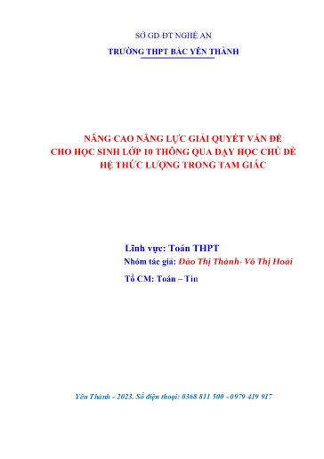 Sáng kiến kinh nghiệm Nâng cao năng lực giải quyết vấn đề cho học sinh Lớp 10 thông qua dạy học chủ đề hệ thức lượng trong tam giác theo bộ sách Kết nối tri thức