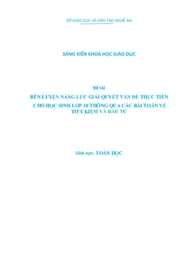 Sáng kiến kinh nghiệm Rèn luyện năng lực giải quyết vấn đề thực tiễn cho học sinh Lớp 10 thông qua các bài toán về tiết kiệm và đầu tư - SGK Kết nối tri thức