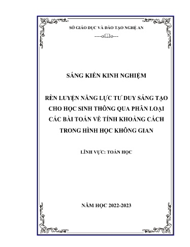 Sáng kiến kinh nghiệm Rèn luyện năng lực tư duy sáng tạo cho học sinh thông qua phân loại các bài toán về tính khoảng cách trong Hình học không gian Lớp 11