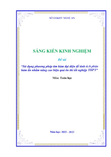 Sáng kiến kinh nghiệm Sử dụng phương pháp tìm hàm đại diện để tính tích phân hàm ẩn nhằm nâng cao hiệu quả ôn thi tốt nghiệp THPT