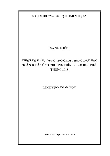 Sáng kiến kinh nghiệm Thiết kế và sử dụng trò chơi trong dạy học Toán 10 Kết nối tri thức đáp ứng chương trình giáo dục phổ thông 2018