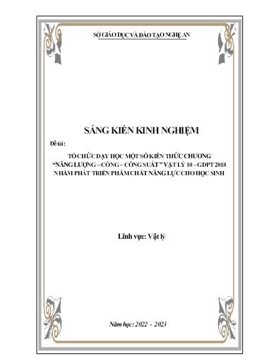 Sáng kiến kinh nghiệm Tổ chức dạy học một số kiến thức chương “Năng lượng - Công - Công suất” Vật lí 10 Kết nối tri thức - GDPT 2018 nhằm phát triển phẩm chất năng lực cho học sinh