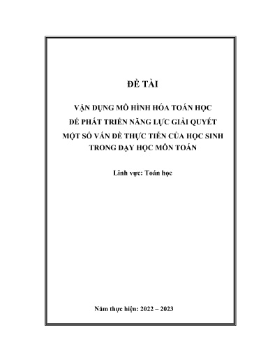 Sáng kiến kinh nghiệm Vận dụng mô hình hoá Toán học để phát triển năng lực giải quyết một số vấn đề thực tiễn của học sinh trong dạy học môn Toán bậc THPT theo bộ sách Kết nối tri thức