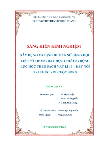 Sáng kiến kinh nghiệm Xây dựng và định hướng sử dụng học liệu số trong dạy học chương động lực học theo sách Vật lí Lớp 10 - Kết nối tri thức với cuốc sống