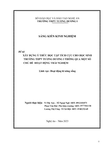 Sáng kiến kinh nghiệm Xây dựng ý thức học tập tích cực cho học sinh Trường THPT Tương Dương 1 thông qua một số chủ đề hoạt động trải nghiệm