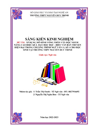 Sáng kiến kinh nghiệm Áp dụng mô hình Vòng tròn văn học nhằm nâng cao hiệu quả dạy học đọc, hiểu văn bản truyện hiện đại trong chương trình Ngữ văn 11, kì 1 cho HS tại trường THPT Nguyễn Duy Trinh