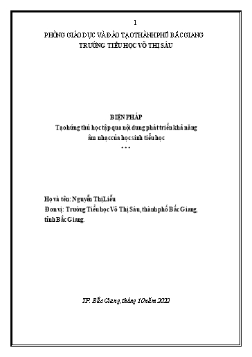 Sáng kiến kinh nghiệm Biện pháp tạo hứng thú học tập qua nội dung phát triển khả năng âm nhạc của học sinh Tiểu học (bộ sách Kết nối tri thức)