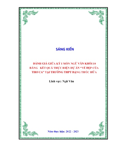 Sáng kiến kinh nghiệm Đánh giá giữa kì I môn Ngữ văn khối 10 bằng kết quả thực hiện dự án “Vẻ đẹp của thơ ca” tại trường THPT Đặng Thúc Hứa
