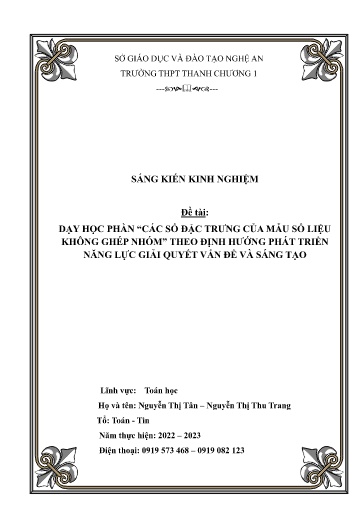 Sáng kiến kinh nghiệm Dạy học phần “Các số đặc trưng của mẫu số liệu không ghép nhóm” theo định hướng phát triển năng lực giải quyết vấn đề và sáng tạo - Bộ sách Kết nối tri thức