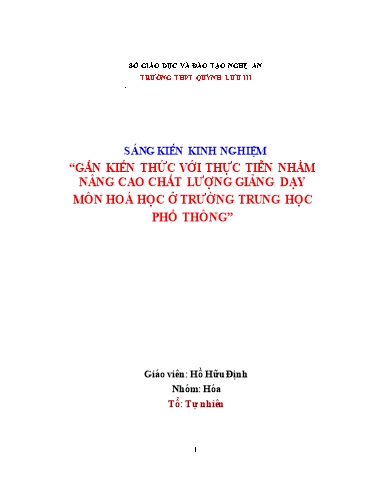 Sáng kiến kinh nghiệm Gắn kiến thức với thực tiễn nhằm nâng cao chất lượng dạy học môn hóa học ở trường Trung học phổ thông