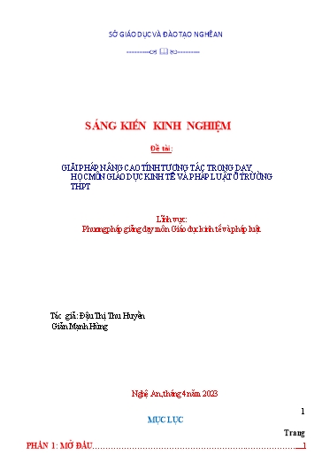 Sáng kiến kinh nghiệm Giải pháp nâng cao tính tương tác trong dạy học môn GDKT&PL trường THPT