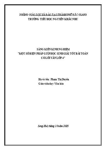 Sáng kiến kinh nghiệm Một số biện pháp giúp học sinh giải tốt bài toán có lời văn Lớp 4