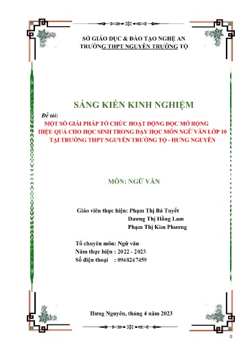 Sáng kiến kinh nghiệm Một số giải pháp tổ chức hoạt động đọc mở rộng hiệu quả cho học sinh trong dạy học môn Ngữ văn Lớp 10 (bộ sách Kết nối tri thức) tại trường THPT Nguyễn Trường Tộ