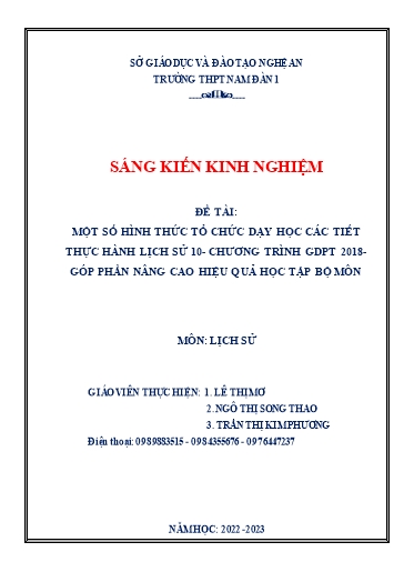 Sáng kiến kinh nghiệm Một số hình thức tổ chức dạy học các tiết thực hành Lịch sử 10 Kết nối tri thức - Chương trình phổ thông 2018 - Góp phần nâng cao hiệu quả học tập bộ môn