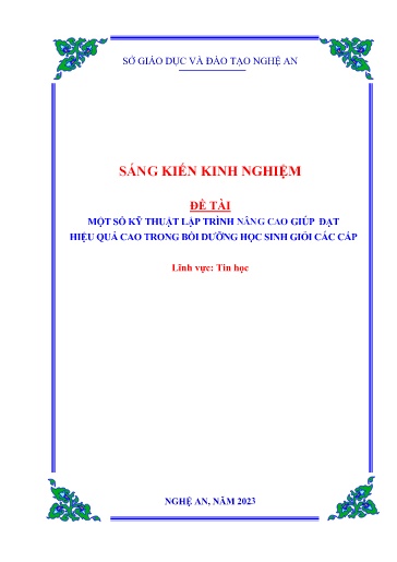 Sáng kiến kinh nghiệm Một số kỹ thuật lập trình nâng cao giúp đạt hiệu quả cao trong bồi dưỡng học sinh giỏi các cấp