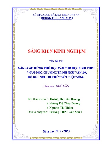 Sáng kiến kinh nghiệm Nâng cao hứng thú học Văn cho học sinh THPT, phần Đọc, chương trình Ngữ Văn 10, Bộ Kết nối tri thức với cuộc sống