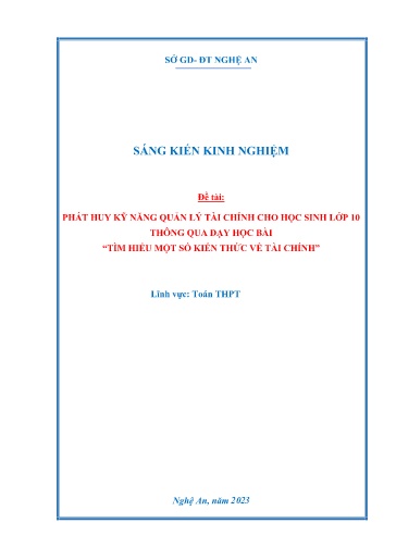 Sáng kiến kinh nghiệm Phát huy kỹ năng quản lý tài chính cho học sinh Lớp 10 thông qua dạy học bài ”Tìm hiểu một số kiến thức về tài chính” bộ sách Kết nối tri thức