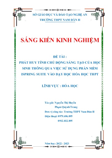 Sáng kiến kinh nghiệm Phát huy tính chủ động sáng tạo của học sinh thông qua việc sử dụng phần mềm Ispring Suite vào dạy học Hóa Học THPT