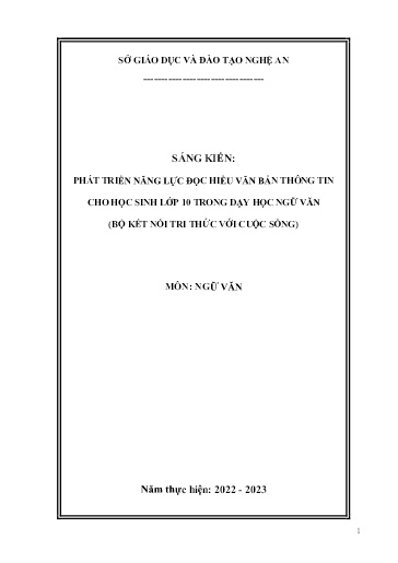 Sáng kiến kinh nghiệm Phát triển năng lực đọc hiểu văn bản thông tin cho học sinh Lớp 10 trong dạy học Ngữ văn (Bộ kết nối tri thức với cuộc sống)