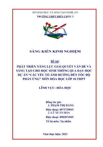 Sáng kiến kinh nghiệm Phát triển năng lực giải quyết vấn đề và sáng tạo cho học sinh thông qua dạy học Dự án “Các yếu tố ảnh hưởng đến tốc độ phản ứng” môn Hóa học Lớp 10 THPT SGK mới