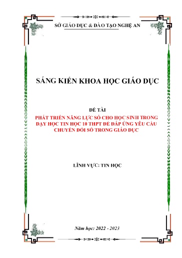 Sáng kiến kinh nghiệm Phát triển năng lực số cho học sinh trong dạy học Tin học 10 THPT (bộ sách Kết nối tri thức) để đáp ứng yêu cầu chuyển đổi số trong giáo dục