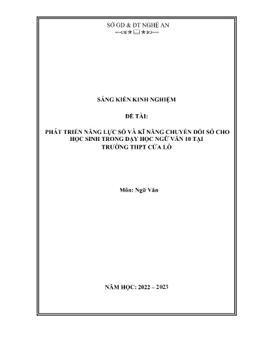 Sáng kiến kinh nghiệm Phát triển năng lực số và kĩ năng chuyển đổi số cho học sinh trong dạy học Ngữ văn 10 Kết nối tri thức tại trường THPT Cửa Lò