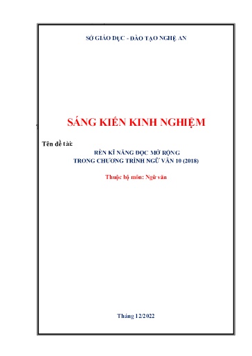 Sáng kiến kinh nghiệm Rèn luyện kĩ năng đọc mở rộng trong chương trình Ngữ văn 10 (2018)