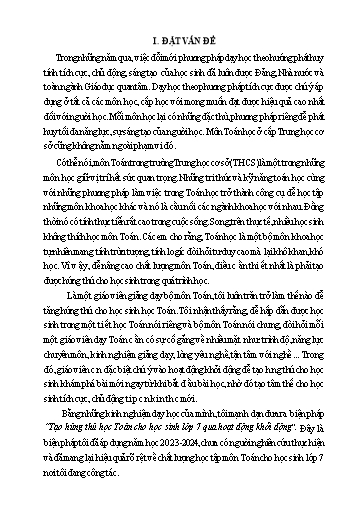 Sáng kiến kinh nghiệm Tạo hứng thú học Toán cho học sinh Lớp 7 qua hoạt động khởi động