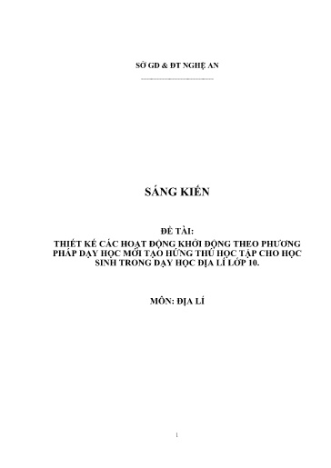 Sáng kiến kinh nghiệm Thiết kế các hoạt động khởi động theo phương pháp dạy học mới tạo hứng thú học tập cho học sinh trong dạy học Địa lí Lớp 10, bộ sách Kết nối tri thức