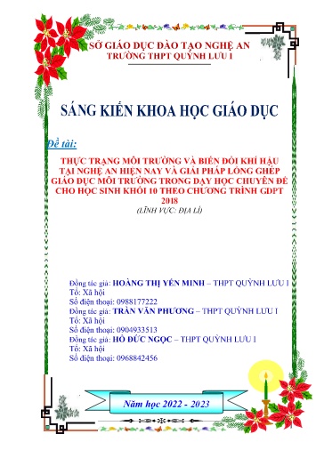 Sáng kiến kinh nghiệm Thực trạng môi trường và biến đổi khí hậu tại Nghệ An hiện nay và giải pháp lồng ghép giáo dục môi trường trong dạy học Chuyên đề cho học sinh khối 10 theo chương trình GDPT 2018