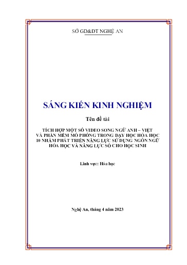 Sáng kiến kinh nghiệm Tích hợp một số video song ngữ Anh – Việt và phần mềm mô phỏng trong dạy học Hóa học 10 (bộ sách KNTT) nhằm phát triển năng lực sử dụng ngôn ngữ hóa học và năng lực số cho học sinh