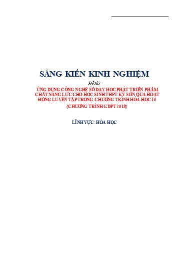 Sáng kiến kinh nghiệm Ứng dụng công nghệ số dạy học phát triển phẩm chất năng lực cho học sinh THPT Kỳ Sơn qua hoạt động luyện tập trong chương trình Hóa học 10