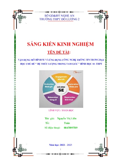 Sáng kiến kinh nghiệm Vận dụng mô hình 5E và ứng dụng CNTT vào dạy học chủ đề “Hệ thức lượng trong tam giác” Hình học 10 THPT - Bộ sách Kết nối tri thức