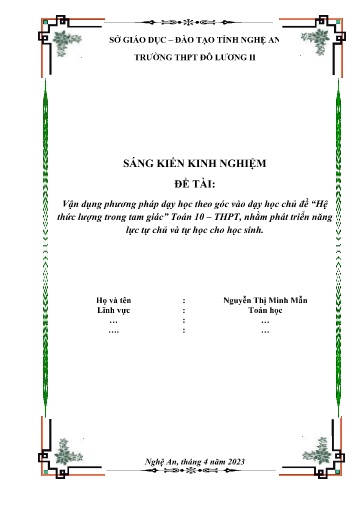 Sáng kiến kinh nghiệm Vận dụng phương pháp dạy học theo góc vào dạy học chủ đề “Hệ thức lượng trong tam giác” Toán 10 KNTT – THPT, nhằm phát triển năng lực tự chủ và tự học cho học sinh