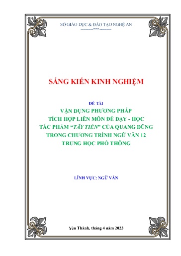 Sáng kiến kinh nghiệm Vận dụng phương pháp tích hợp liên môn để dạy - Học tác phẩm Tây Tiến của Quang Dũng trong chương trình Ngữ Văn 12 trung học phổ thông