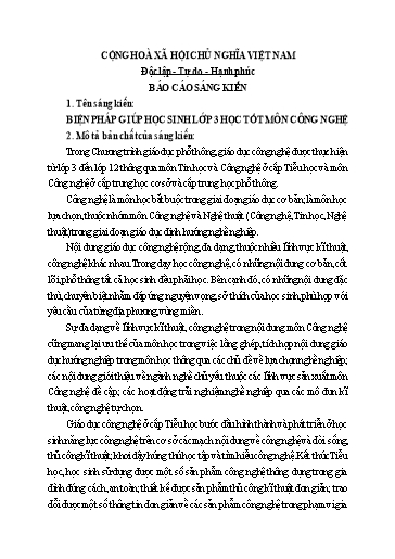 Sáng kiến kinh nghiệm Biện pháp giúp học sinh Lớp 3 học tốt môn Công nghệ, bộ sách Kết nối tri thức