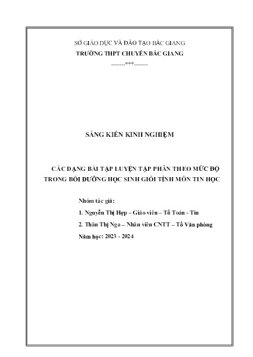 Sáng kiến kinh nghiệm Các dạng bài tập luyện tập phân theo mức độ trong bồi dưỡng học sinh giỏi tỉnh môn Tin học