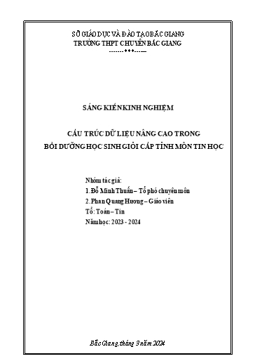 Sáng kiến kinh nghiệm Cấu trúc dữ liệu nâng cao trong bồi dưỡng học sinh giỏi cấp tỉnh môn Tin học